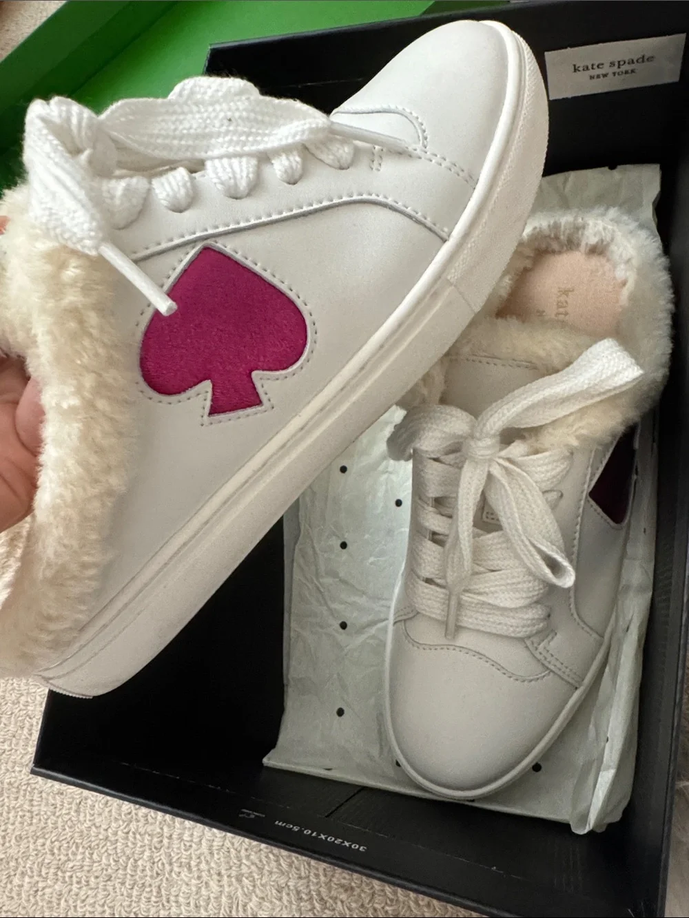 kate spade White Faux-Fur Lined Lace-Up Sneakers